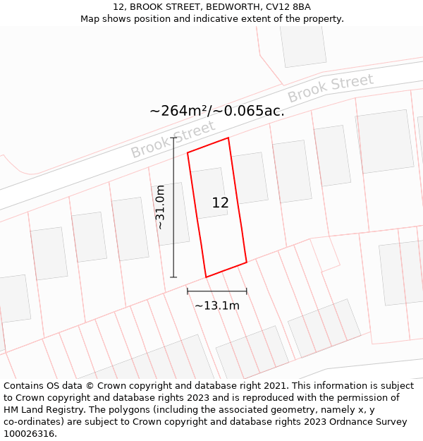 12, BROOK STREET, BEDWORTH, CV12 8BA: Plot and title map