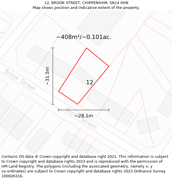 12, BROOK STREET, CHIPPENHAM, SN14 0HN: Plot and title map