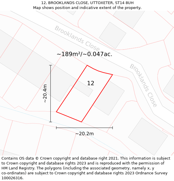 12, BROOKLANDS CLOSE, UTTOXETER, ST14 8UH: Plot and title map