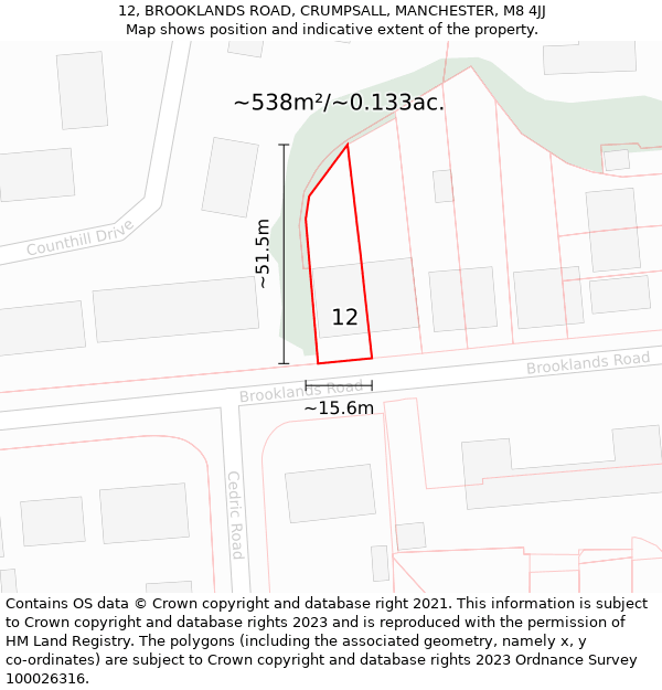 12, BROOKLANDS ROAD, CRUMPSALL, MANCHESTER, M8 4JJ: Plot and title map