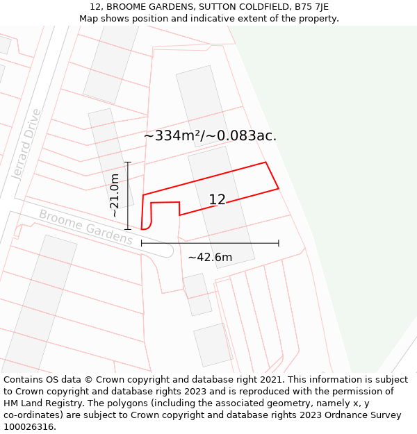 12, BROOME GARDENS, SUTTON COLDFIELD, B75 7JE: Plot and title map