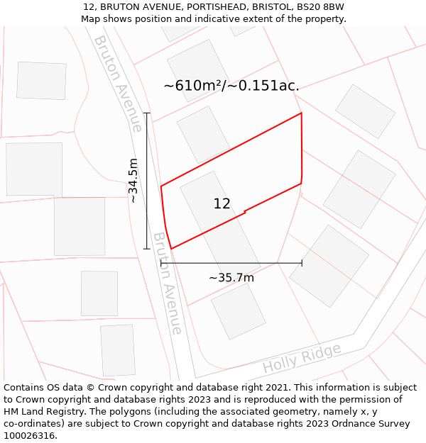 12, BRUTON AVENUE, PORTISHEAD, BRISTOL, BS20 8BW: Plot and title map
