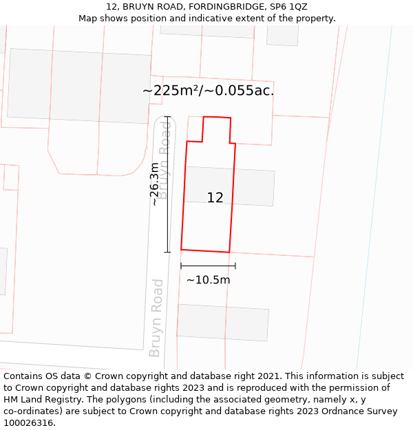 12, BRUYN ROAD, FORDINGBRIDGE, SP6 1QZ: Plot and title map