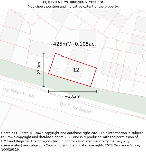 12, BRYN MELYS, BRIDGEND, CF31 5DN: Plot and title map