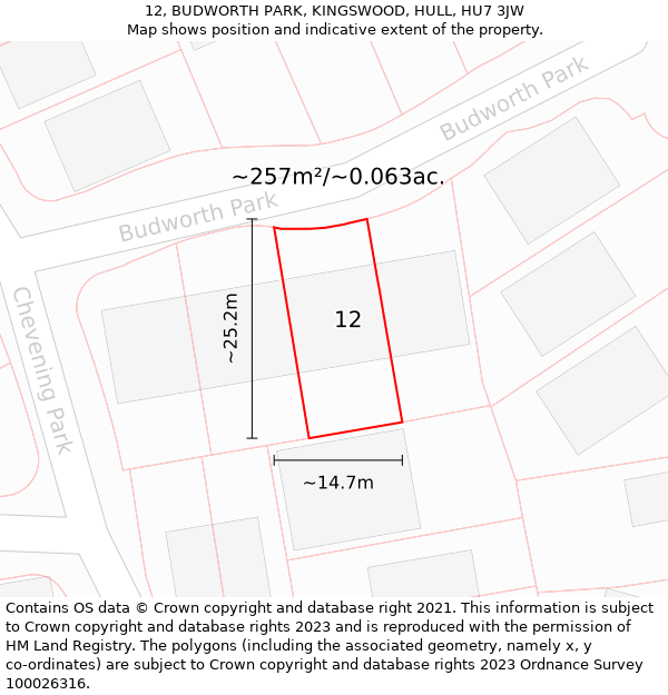 12, BUDWORTH PARK, KINGSWOOD, HULL, HU7 3JW: Plot and title map