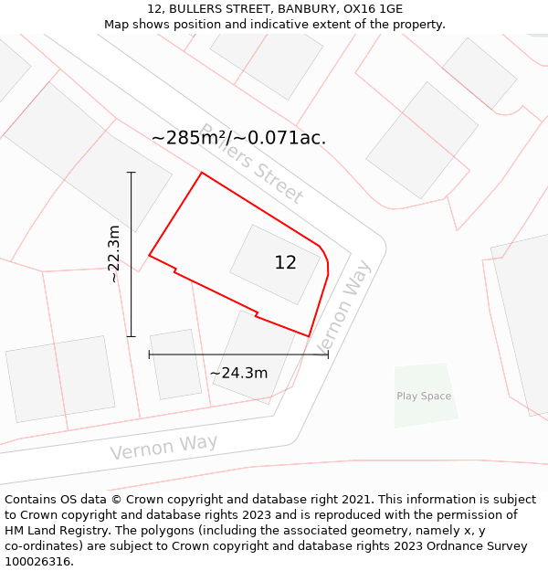 12, BULLERS STREET, BANBURY, OX16 1GE: Plot and title map