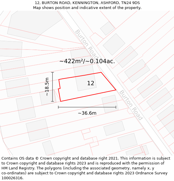 12, BURTON ROAD, KENNINGTON, ASHFORD, TN24 9DS: Plot and title map