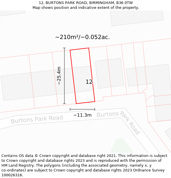 12, BURTONS PARK ROAD, BIRMINGHAM, B36 0TW: Plot and title map