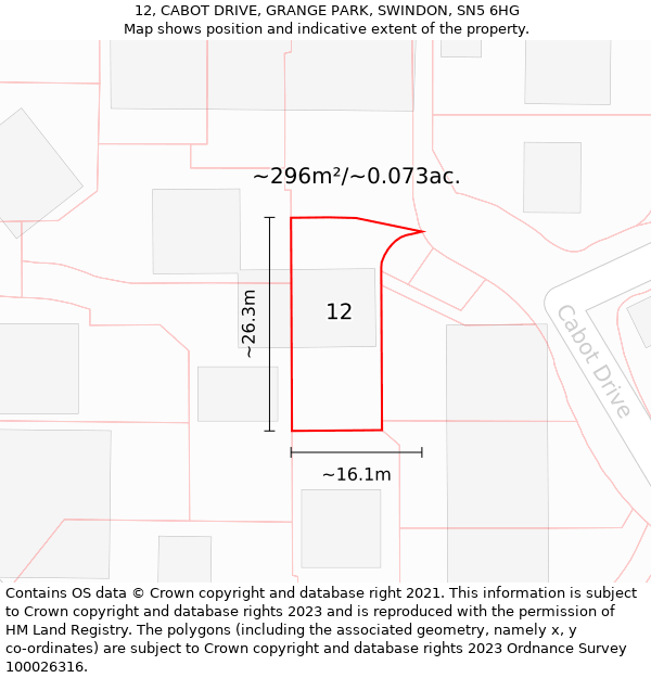 12, CABOT DRIVE, GRANGE PARK, SWINDON, SN5 6HG: Plot and title map