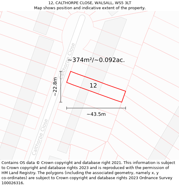 12, CALTHORPE CLOSE, WALSALL, WS5 3LT: Plot and title map