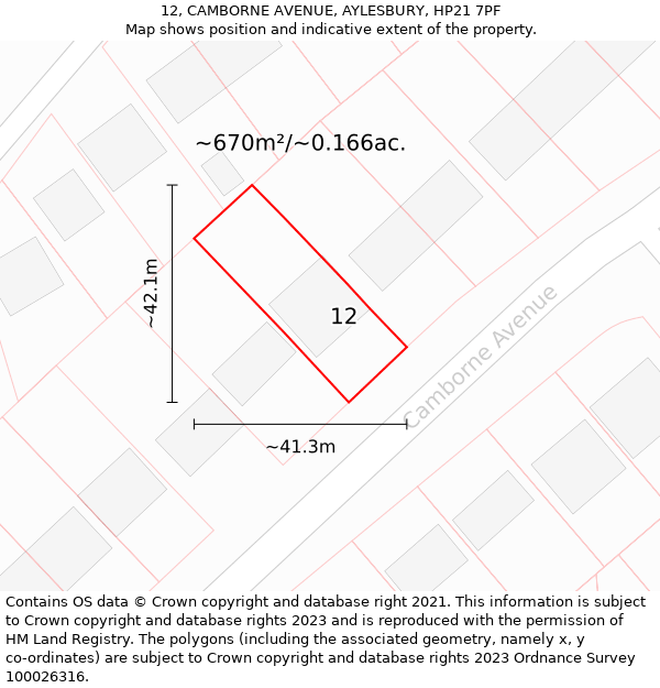 12, CAMBORNE AVENUE, AYLESBURY, HP21 7PF: Plot and title map