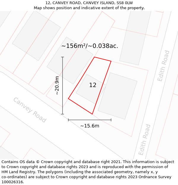 12, CANVEY ROAD, CANVEY ISLAND, SS8 0LW: Plot and title map