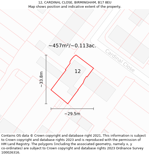 12, CARDINAL CLOSE, BIRMINGHAM, B17 8EU: Plot and title map