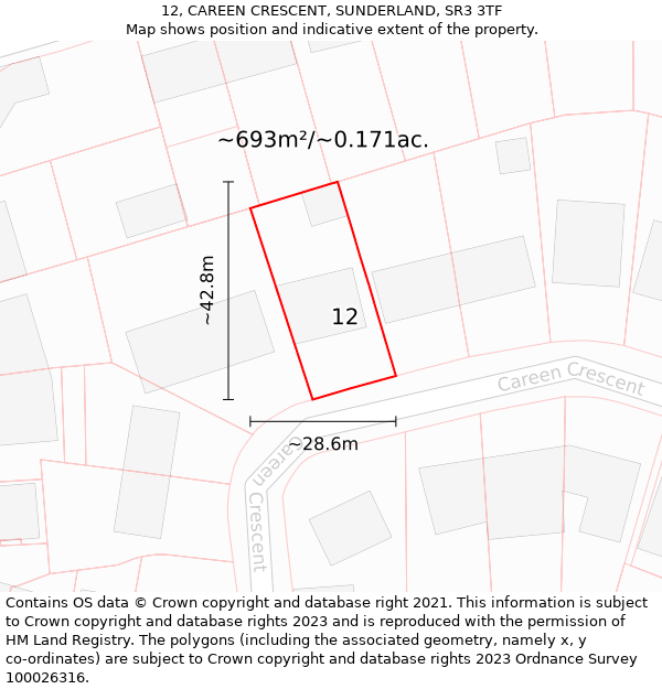 12, CAREEN CRESCENT, SUNDERLAND, SR3 3TF: Plot and title map