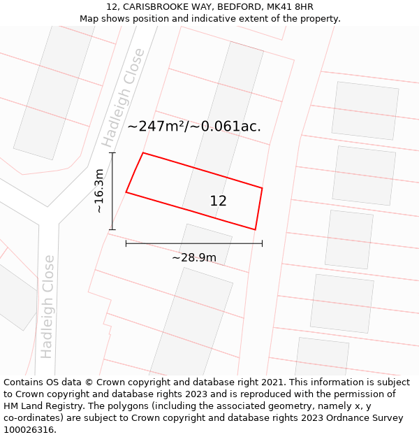 12, CARISBROOKE WAY, BEDFORD, MK41 8HR: Plot and title map