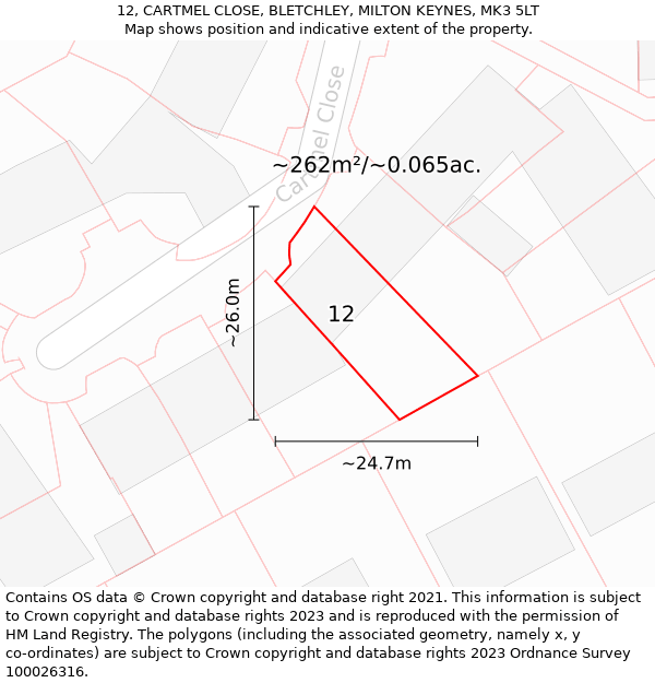 12, CARTMEL CLOSE, BLETCHLEY, MILTON KEYNES, MK3 5LT: Plot and title map