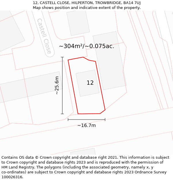 12, CASTELL CLOSE, HILPERTON, TROWBRIDGE, BA14 7UJ: Plot and title map