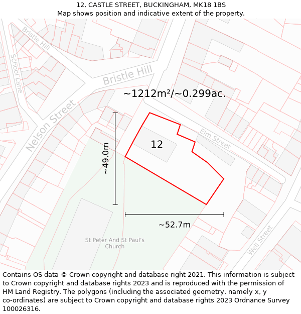 12, CASTLE STREET, BUCKINGHAM, MK18 1BS: Plot and title map