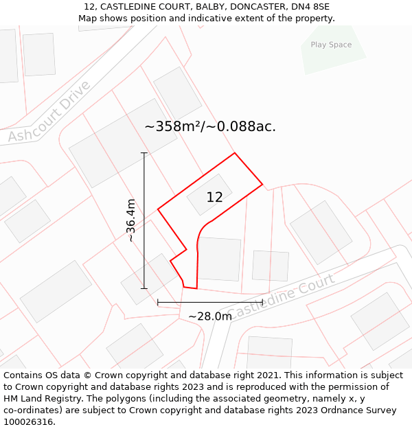 12, CASTLEDINE COURT, BALBY, DONCASTER, DN4 8SE: Plot and title map