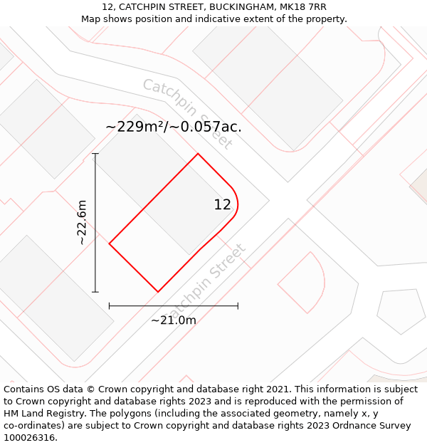 12, CATCHPIN STREET, BUCKINGHAM, MK18 7RR: Plot and title map