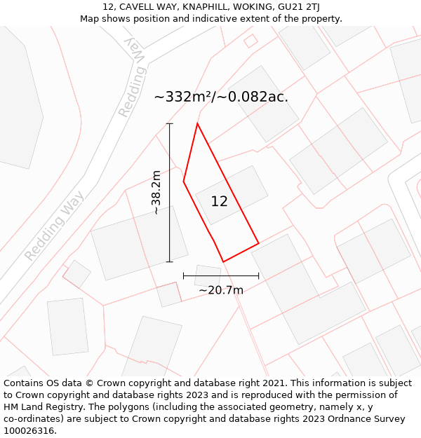 12, CAVELL WAY, KNAPHILL, WOKING, GU21 2TJ: Plot and title map