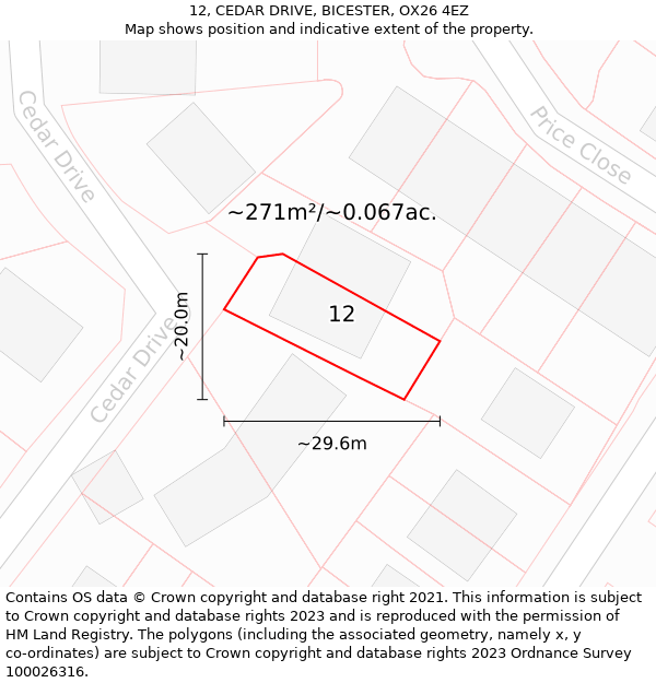 12, CEDAR DRIVE, BICESTER, OX26 4EZ: Plot and title map