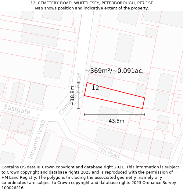 12, CEMETERY ROAD, WHITTLESEY, PETERBOROUGH, PE7 1SF: Plot and title map