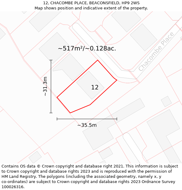 12, CHACOMBE PLACE, BEACONSFIELD, HP9 2WS: Plot and title map