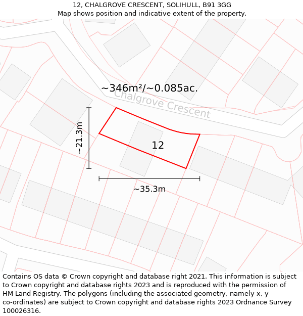 12, CHALGROVE CRESCENT, SOLIHULL, B91 3GG: Plot and title map