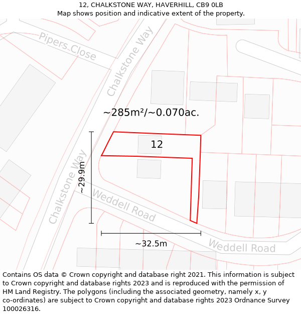 12, CHALKSTONE WAY, HAVERHILL, CB9 0LB: Plot and title map