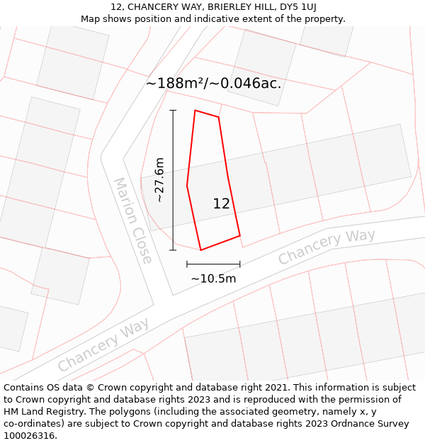 12, CHANCERY WAY, BRIERLEY HILL, DY5 1UJ: Plot and title map