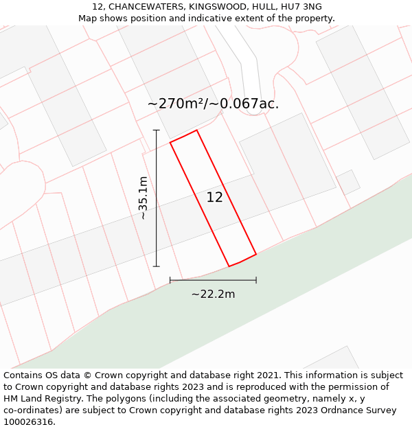 12, CHANCEWATERS, KINGSWOOD, HULL, HU7 3NG: Plot and title map