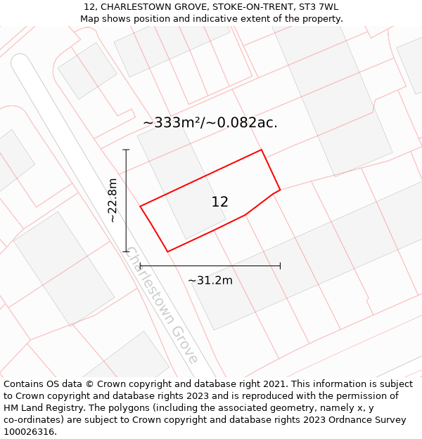 12, CHARLESTOWN GROVE, STOKE-ON-TRENT, ST3 7WL: Plot and title map