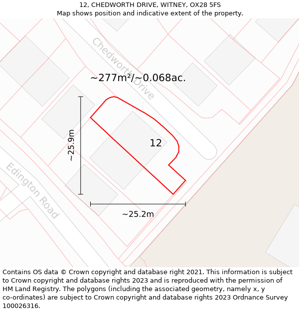 12, CHEDWORTH DRIVE, WITNEY, OX28 5FS: Plot and title map