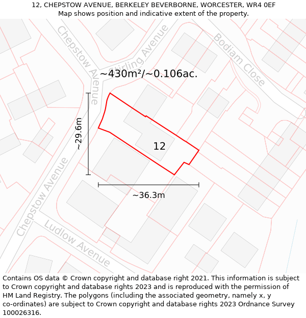 12, CHEPSTOW AVENUE, BERKELEY BEVERBORNE, WORCESTER, WR4 0EF: Plot and title map