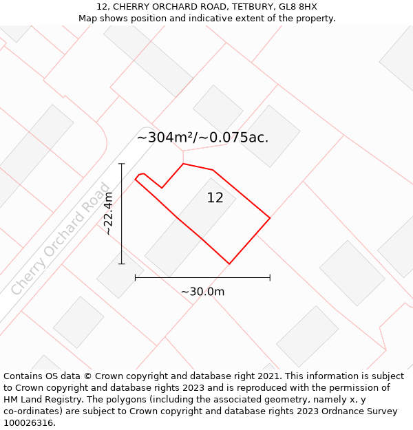 12, CHERRY ORCHARD ROAD, TETBURY, GL8 8HX: Plot and title map