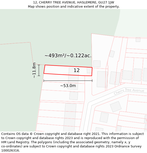 12, CHERRY TREE AVENUE, HASLEMERE, GU27 1JW: Plot and title map