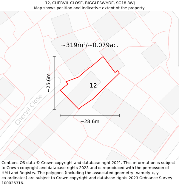 12, CHERVIL CLOSE, BIGGLESWADE, SG18 8WJ: Plot and title map