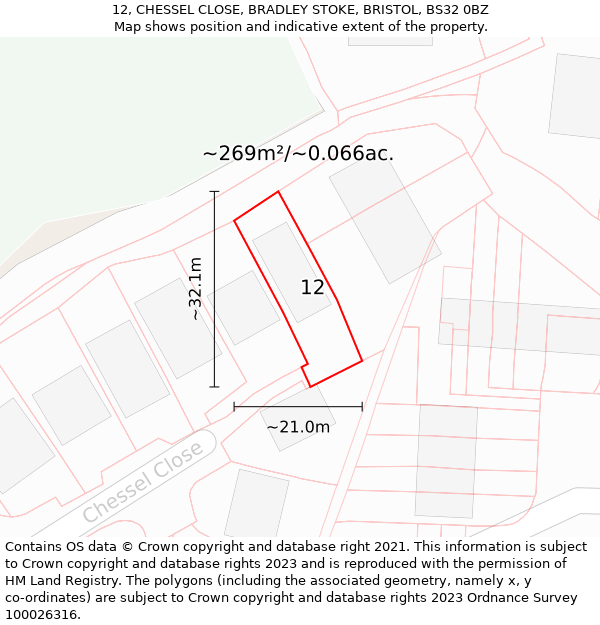 12, CHESSEL CLOSE, BRADLEY STOKE, BRISTOL, BS32 0BZ: Plot and title map