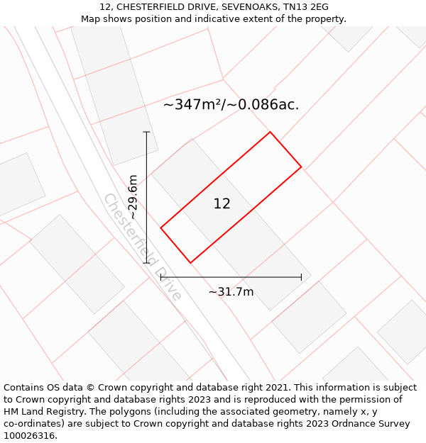 12, CHESTERFIELD DRIVE, SEVENOAKS, TN13 2EG: Plot and title map