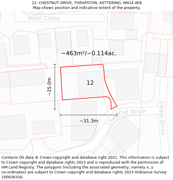 12, CHESTNUT DRIVE, THRAPSTON, KETTERING, NN14 4EB: Plot and title map