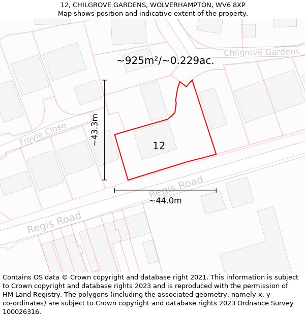 12, CHILGROVE GARDENS, WOLVERHAMPTON, WV6 8XP: Plot and title map