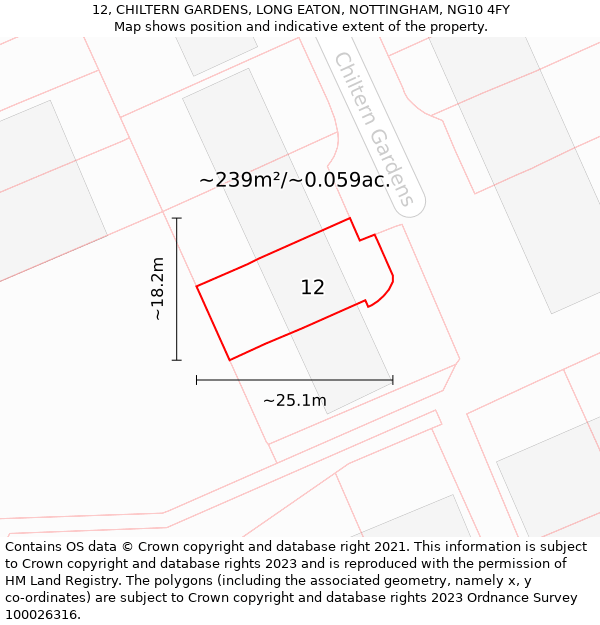 12, CHILTERN GARDENS, LONG EATON, NOTTINGHAM, NG10 4FY: Plot and title map