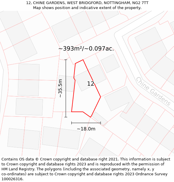 12, CHINE GARDENS, WEST BRIDGFORD, NOTTINGHAM, NG2 7TT: Plot and title map