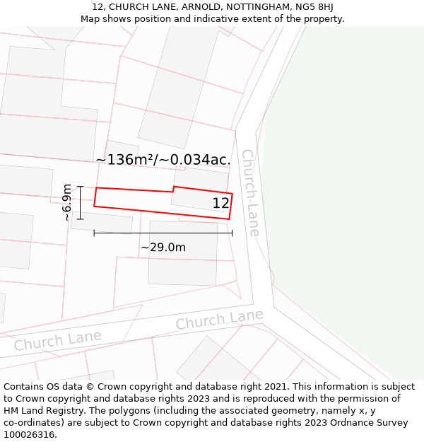 12, CHURCH LANE, ARNOLD, NOTTINGHAM, NG5 8HJ: Plot and title map