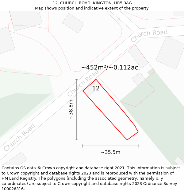 12, CHURCH ROAD, KINGTON, HR5 3AG: Plot and title map