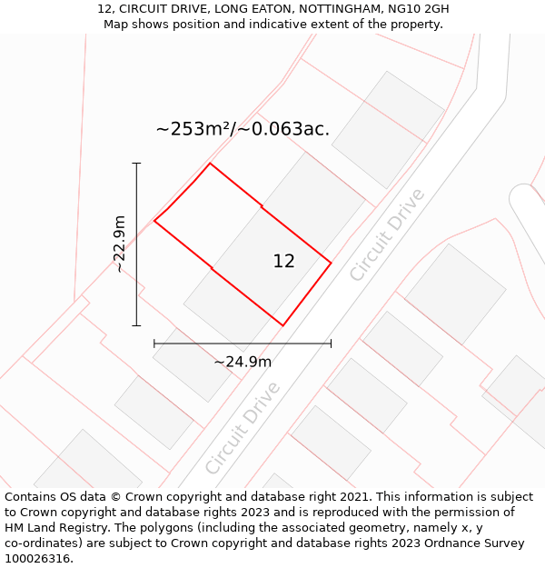 12, CIRCUIT DRIVE, LONG EATON, NOTTINGHAM, NG10 2GH: Plot and title map