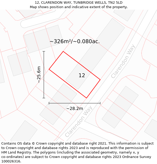 12, CLARENDON WAY, TUNBRIDGE WELLS, TN2 5LD: Plot and title map