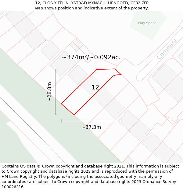 12, CLOS Y FELIN, YSTRAD MYNACH, HENGOED, CF82 7FP: Plot and title map