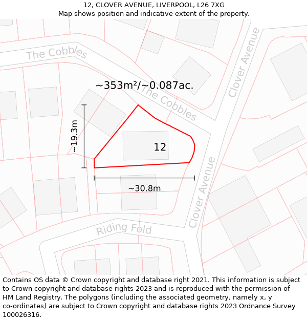 12, CLOVER AVENUE, LIVERPOOL, L26 7XG: Plot and title map